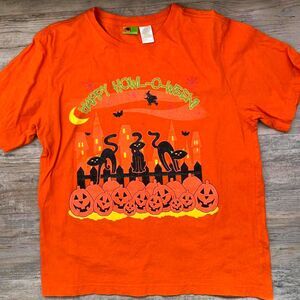 Halloween Vintage T-Shirt Women's L Orange Black Cats